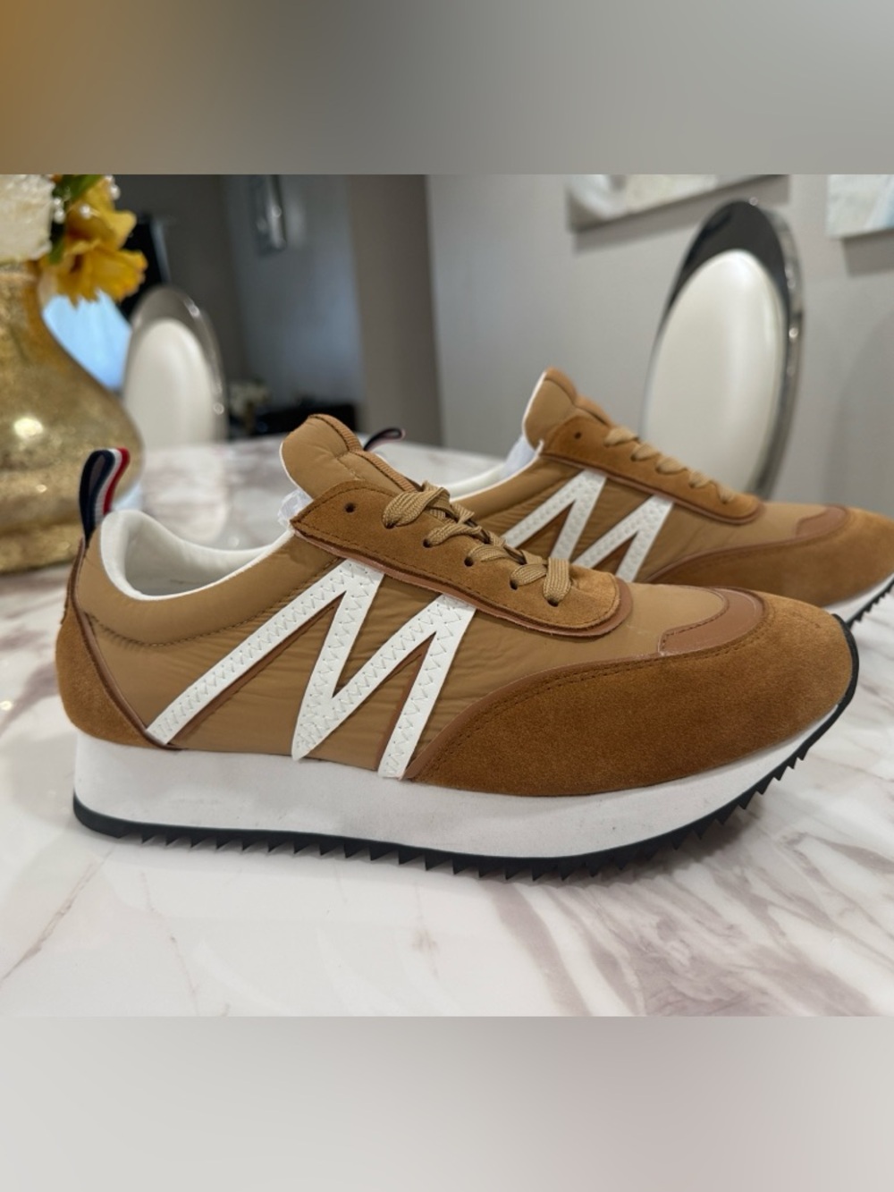 MonMen's Tan Casual Runner Sneakers with White Accent